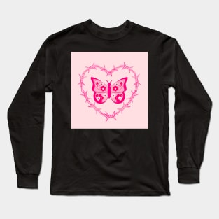 pink barbed wire butterfly Long Sleeve T-Shirt